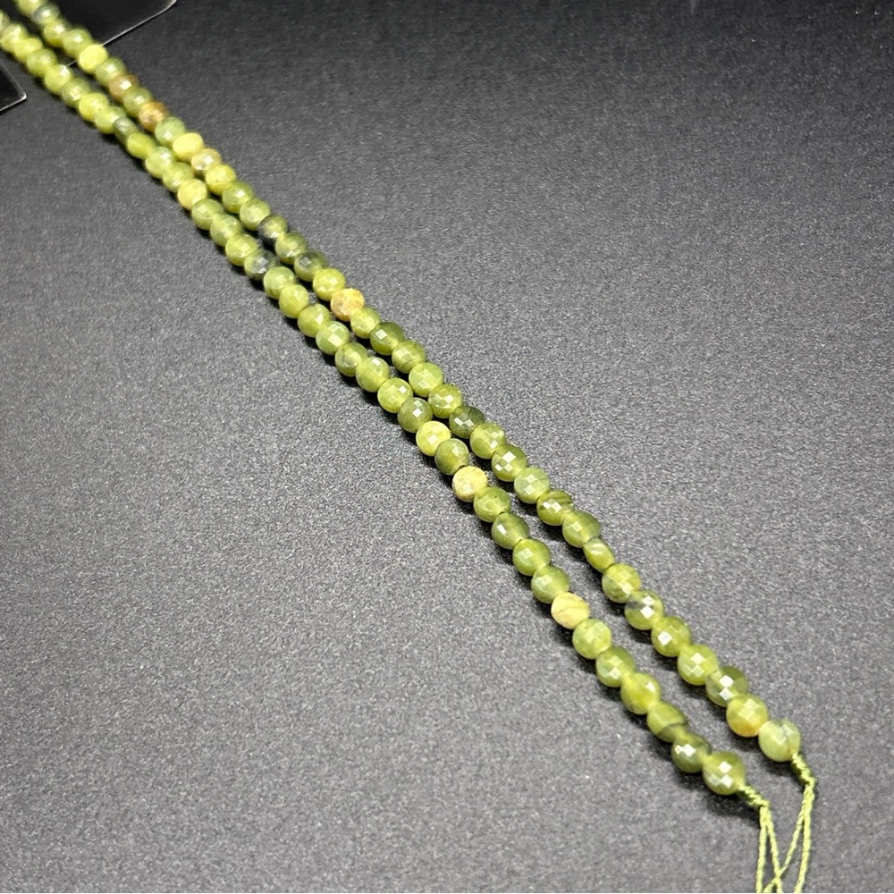 Beads Jade Green Multifaceted Flat Round Disk 2 Strands Color Gallery